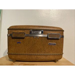 VINTAGE TOURISTER ESCORT CARAMEL BROWN HARDSHELL COSMETIC TRAVEL CASE 5015